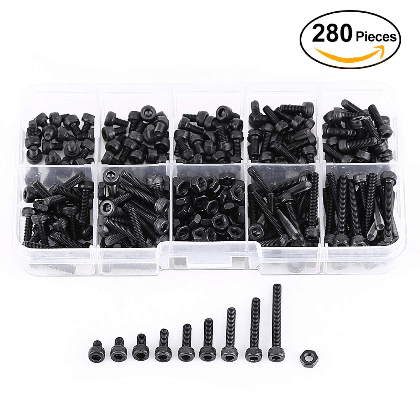 Amazon.com: M3 Hex Socket Screws and Nuts Assortment Set 280Pcs